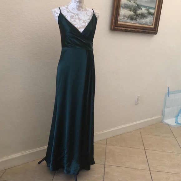 Jill Jill Stuart Wrap front Satin Slip Gown In Spruce - Picture 6 of 12